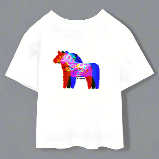 Dalahäst Glitched RGB Crop Top - white