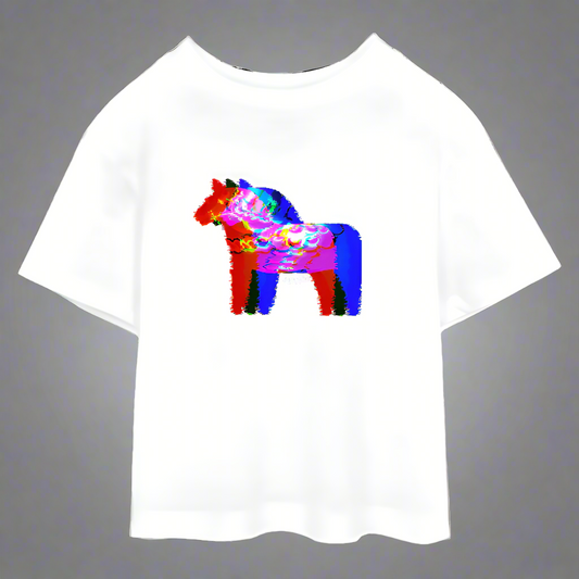 Dalahäst Glitched RGB Crop Top - white